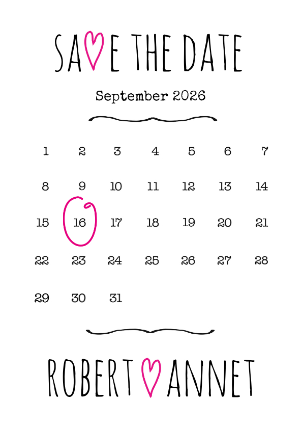 Kalender Save the Date wit- BK - Trouwkaarten Trouwkaarten - Kalender Save the Date wit- BK
