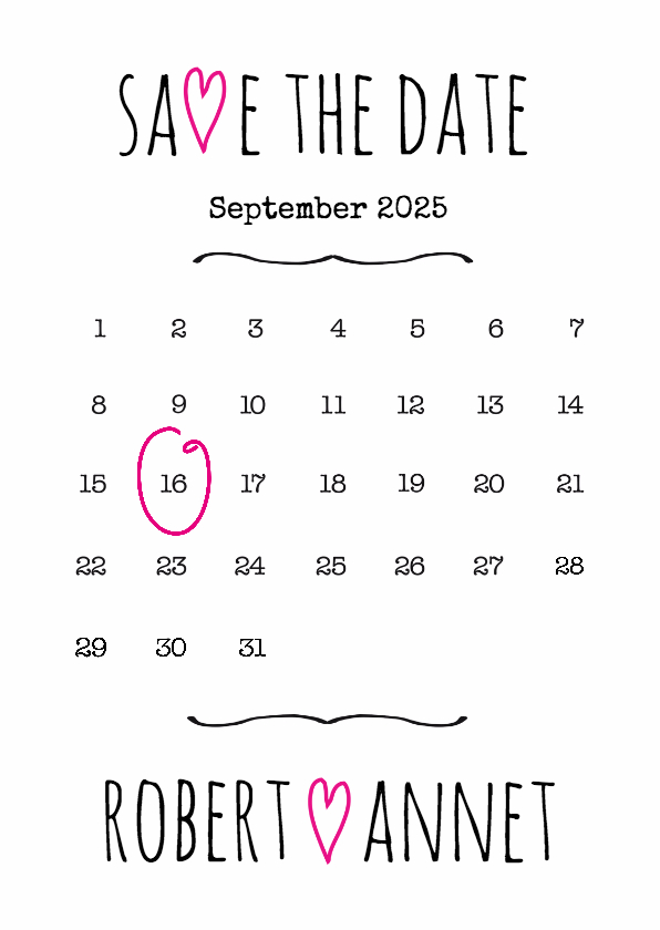 Trouwkaarten - Kalender Save the Date wit- BK