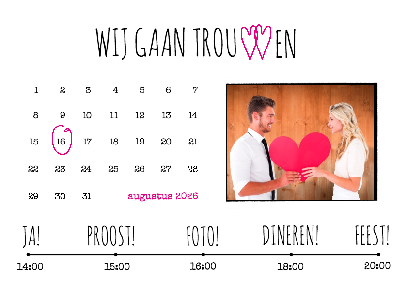 Kalender trouwen wit - BK - Trouwkaarten Trouwkaarten - Kalender trouwen wit - BK