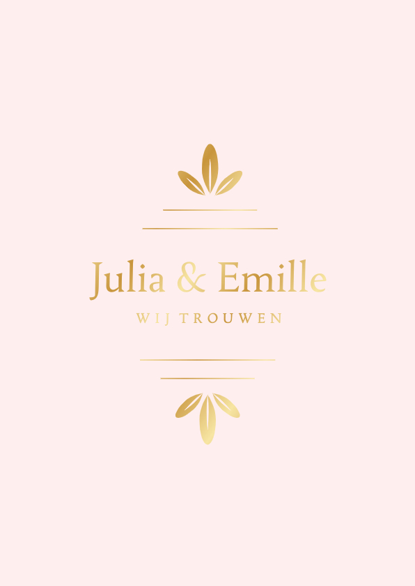 Trouwkaarten - Klassieke minimalistische trouwkaart met gouden ornament 