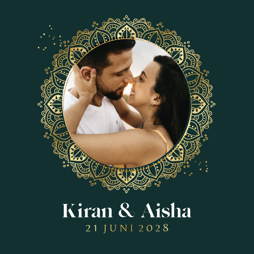 Klassieke trouwkaart illustratie mandala goud foto - Trouwkaarten Trouwkaarten - Klassieke trouwkaart illustratie mandala goud foto
