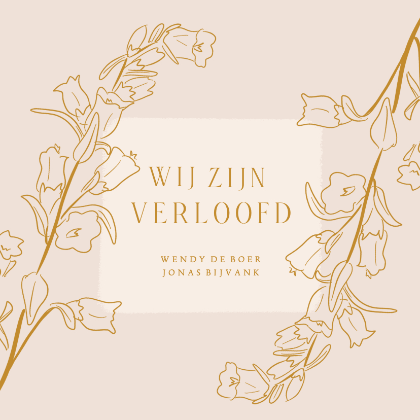 Trouwkaarten - Klassieke verlovingskaart met lijnillustratie van bloemen