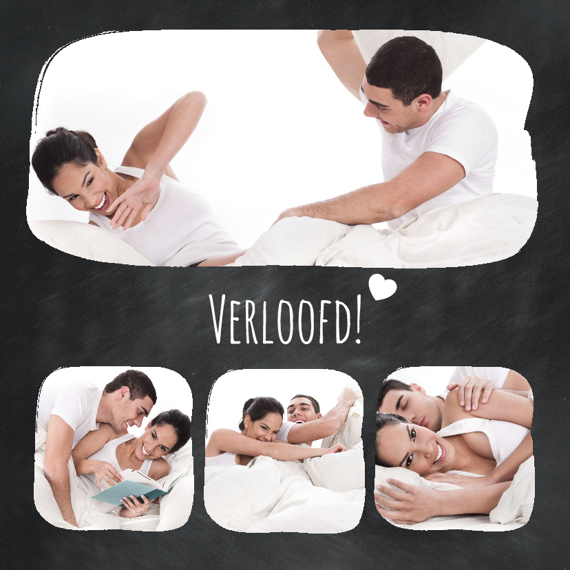 Krijtbord verloofd 5 foto's - BK - Trouwkaarten Trouwkaarten - Krijtbord verloofd 5 foto's - BK