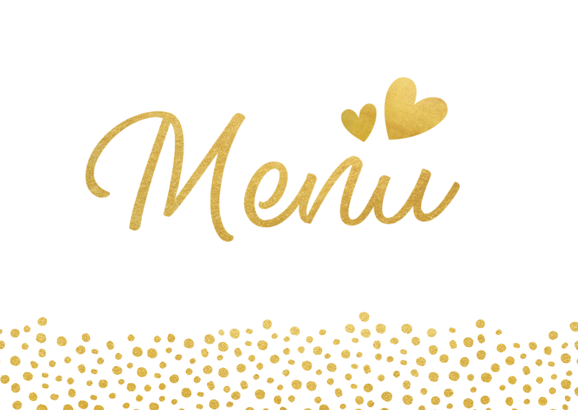 Liggende menukaart voor een huwelijk met gouden stippen - Trouwkaarten Trouwkaarten - Liggende menukaart voor een huwelijk met gouden stippen