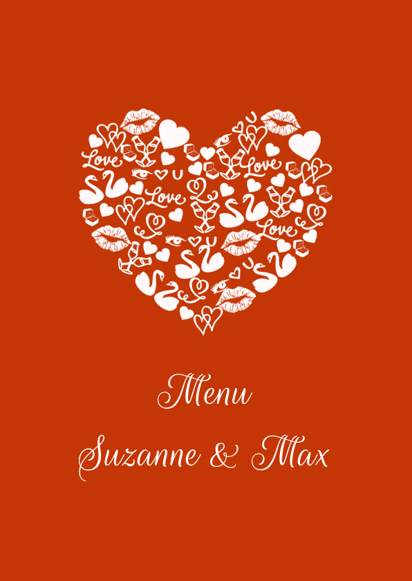 Menu huwelijk iconenhart koper - Trouwkaarten Trouwkaarten - Menu huwelijk iconenhart koper