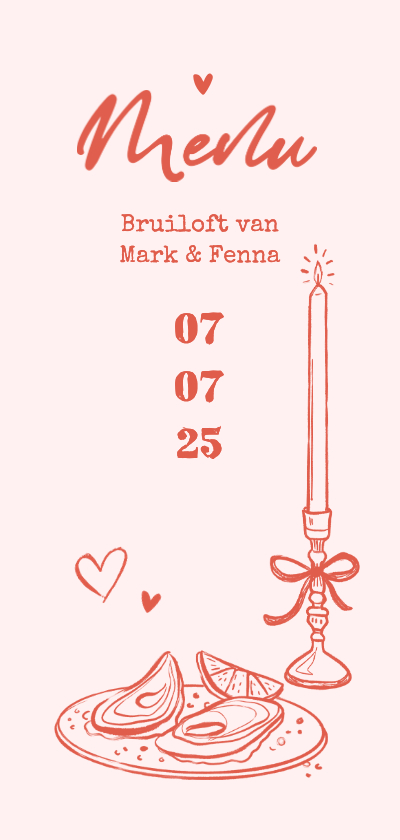 Menukaart bruiloft romantisch doodle illustraties liefde - Trouwkaarten Trouwkaarten - Menukaart bruiloft romantisch doodle illustraties liefde