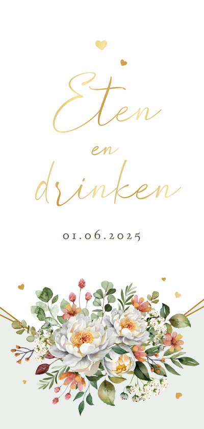 Trouwkaarten - Menukaart eten en drinken bloemen klassiek stijlvol