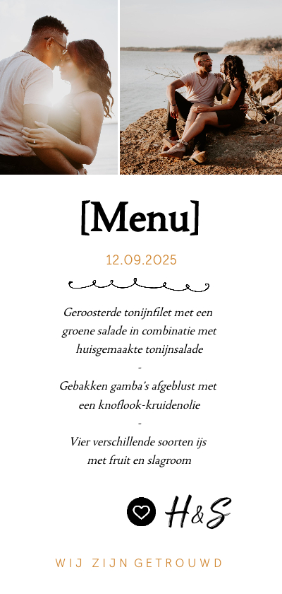 Menukaart - langwerpig met foto's - Trouwkaarten Trouwkaarten - Menukaart - langwerpig met foto's