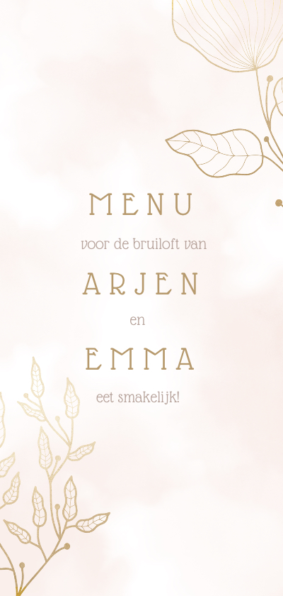 Menukaart met elegante bloemen en waterverf langwerpig - Trouwkaarten Trouwkaarten - Menukaart met elegante bloemen en waterverf langwerpig