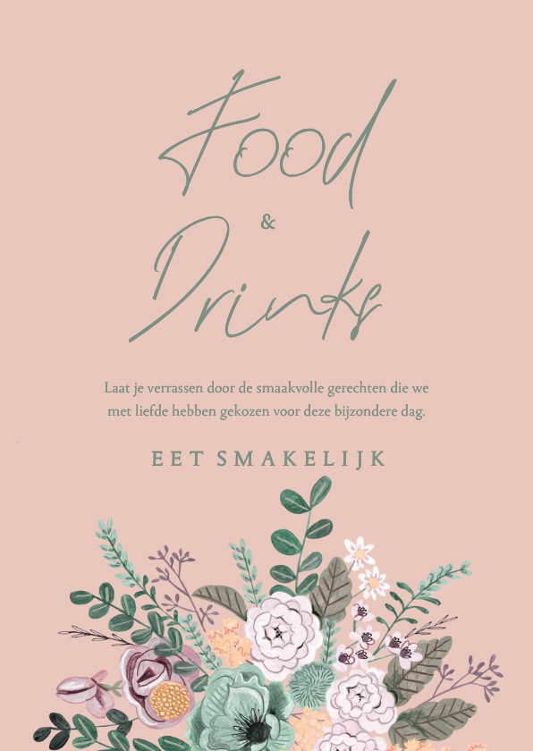 Menukaart minimalistisch klassiek bloemen - Trouwkaarten Trouwkaarten - Menukaart minimalistisch klassiek bloemen