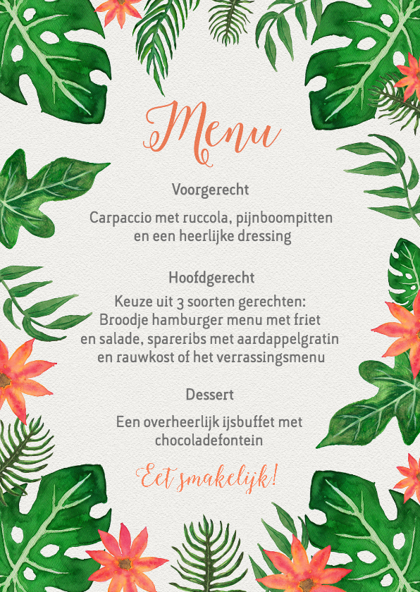 Menukaart tropical bohemian - Trouwkaarten Trouwkaarten - Menukaart tropical bohemian