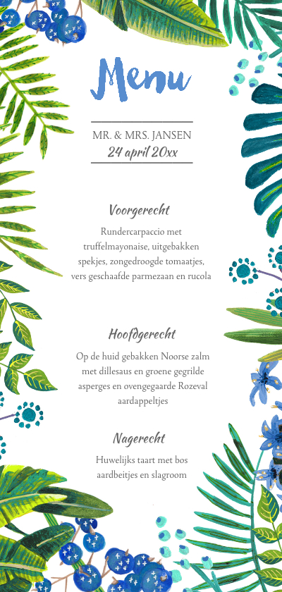 Menukaart Tropisch Zomer - Trouwkaarten Trouwkaarten - Menukaart Tropisch Zomer