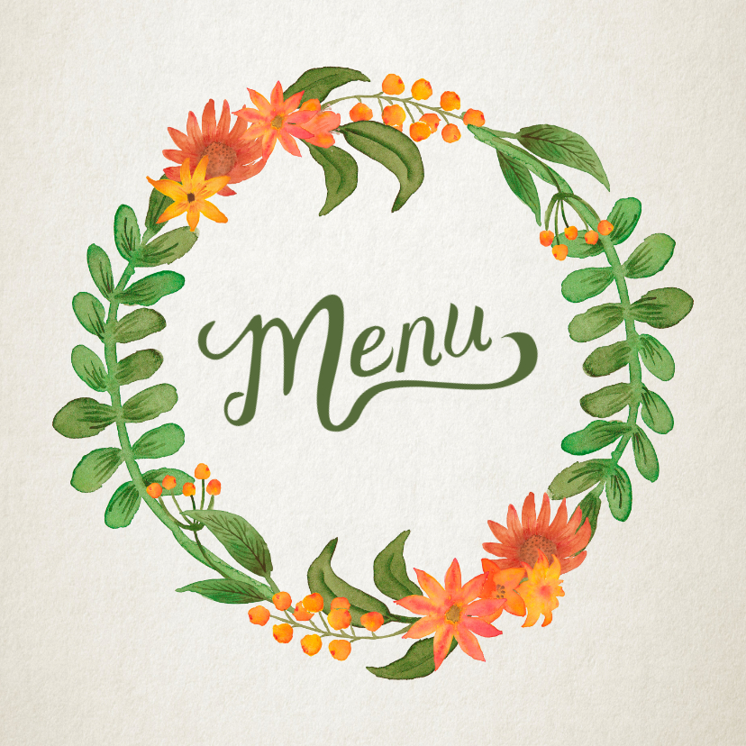Menukaart trouwen met botanische bloemen - Trouwkaarten Trouwkaarten - Menukaart trouwen met botanische bloemen