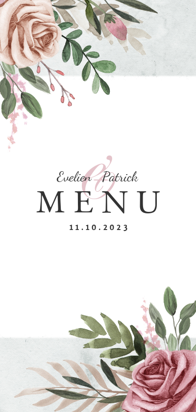 Menukaart trouwen vintage bohemian bloemen - Trouwkaarten Trouwkaarten - Menukaart trouwen vintage bohemian bloemen