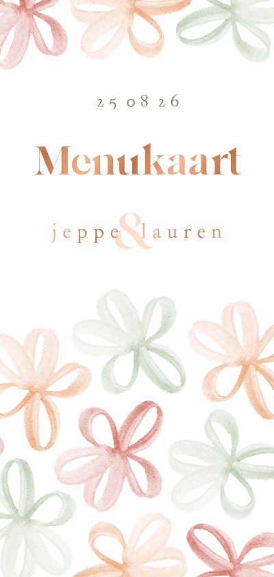 Menukaart uitnodiging bloemetjes gekleurd met waterverf - Trouwkaarten Trouwkaarten - Menukaart uitnodiging bloemetjes gekleurd met waterverf