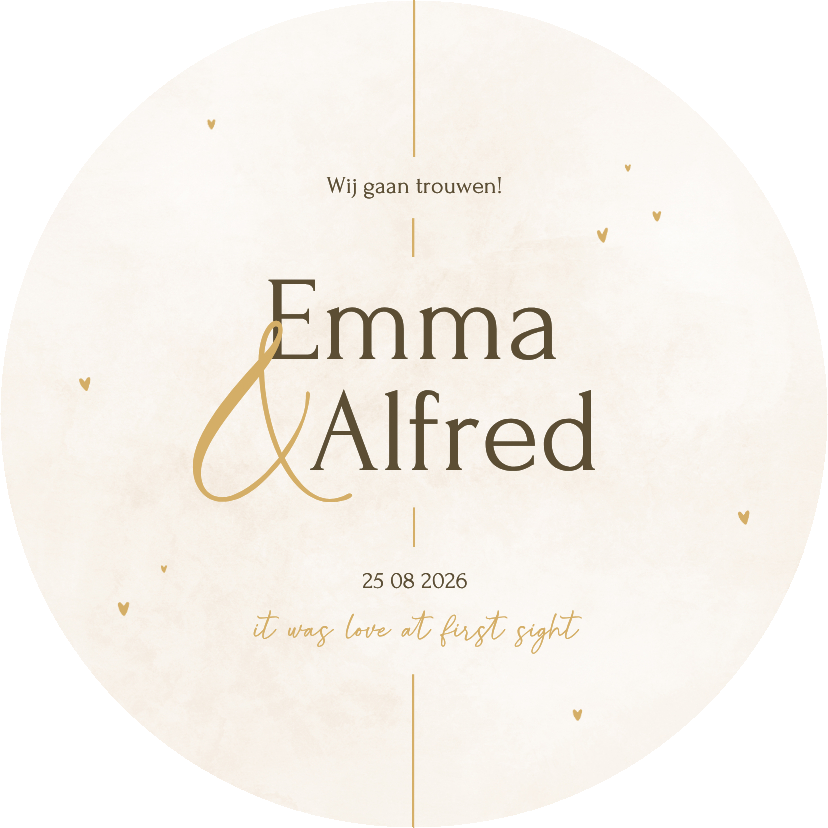 Trouwkaarten - Minimalistische ronde trouwkaart met gouden details