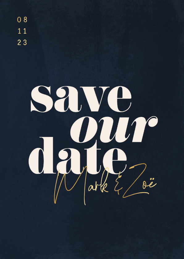 Minimalistische save the date donkerblauw met waterverf - Trouwkaarten Trouwkaarten - Minimalistische save the date donkerblauw met waterverf