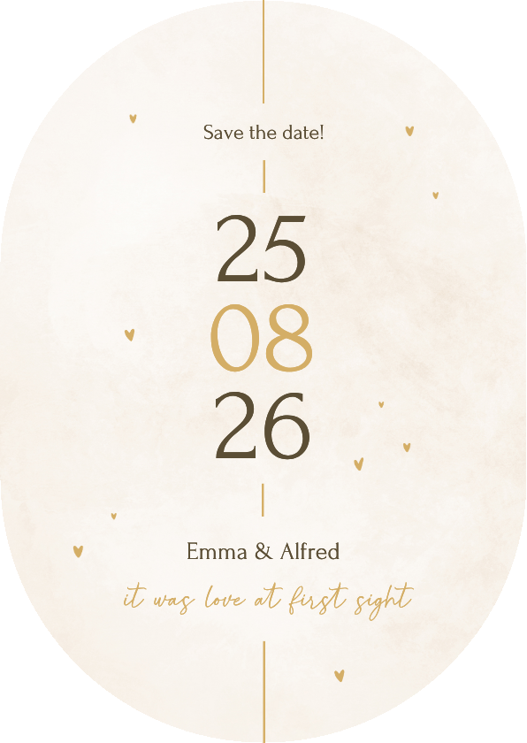 Minimalistische save the date kaart ovaal met gouden details - Trouwkaarten Trouwkaarten - Minimalistische save the date kaart ovaal met gouden details