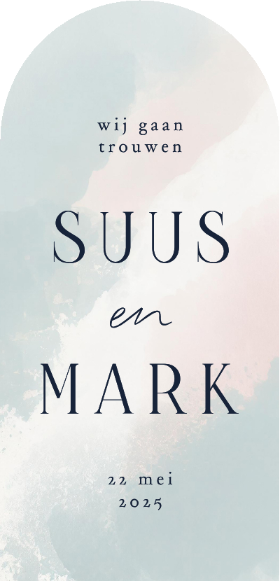 Minimalistische save the date waterverf blauw roze wit boog - Trouwkaarten Trouwkaarten - Minimalistische save the date waterverf blauw roze wit boog