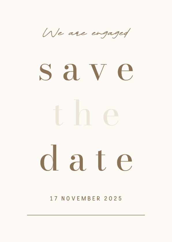 Minimalistische trouwkaart beige met bruin save the date - Trouwkaarten Trouwkaarten - Minimalistische trouwkaart beige met bruin save the date