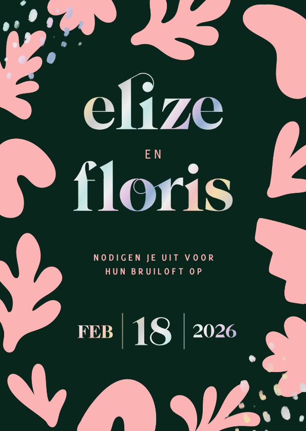 Moderne kunstzinnig trouwkaart met vormen groen holografisch - Trouwkaarten Trouwkaarten - Moderne kunstzinnig trouwkaart met vormen groen holografisch