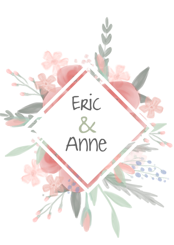 Mooie Bohemian trouwkaart met watercolor bloemen. - Trouwkaarten Trouwkaarten - Mooie Bohemian trouwkaart met watercolor bloemen.