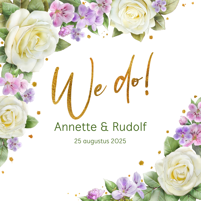 Mooie trouwkaart met rozen en andere bloemen - Trouwkaarten Trouwkaarten - Mooie trouwkaart met rozen en andere bloemen