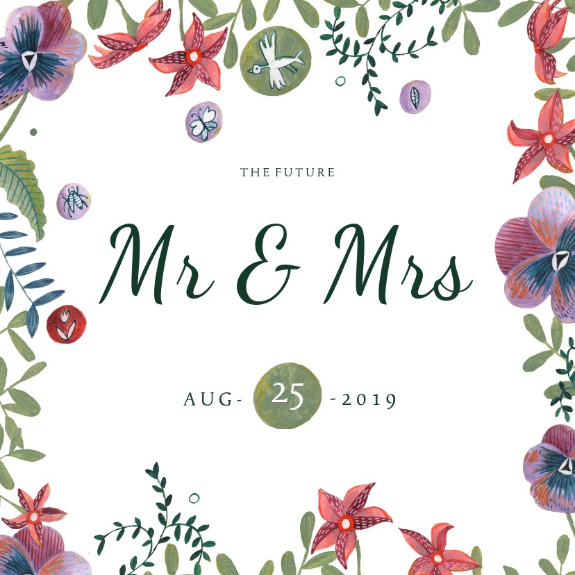 Trouwkaarten - Mr & Mrs trouwkaart Bohemian wedding