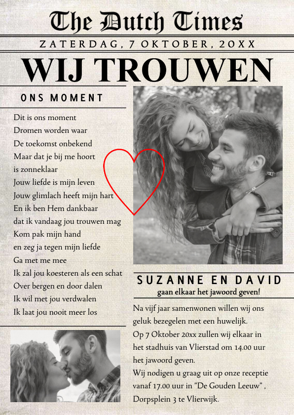 Trouwkaarten - Originele trouwkaart krant
