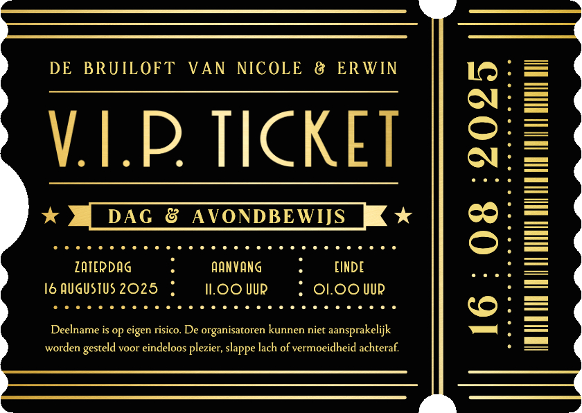 Originele uitnodiging bruiloft in stijlvol VIP-ticket vorm - Trouwkaarten Trouwkaarten - Originele uitnodiging bruiloft in stijlvol VIP-ticket vorm