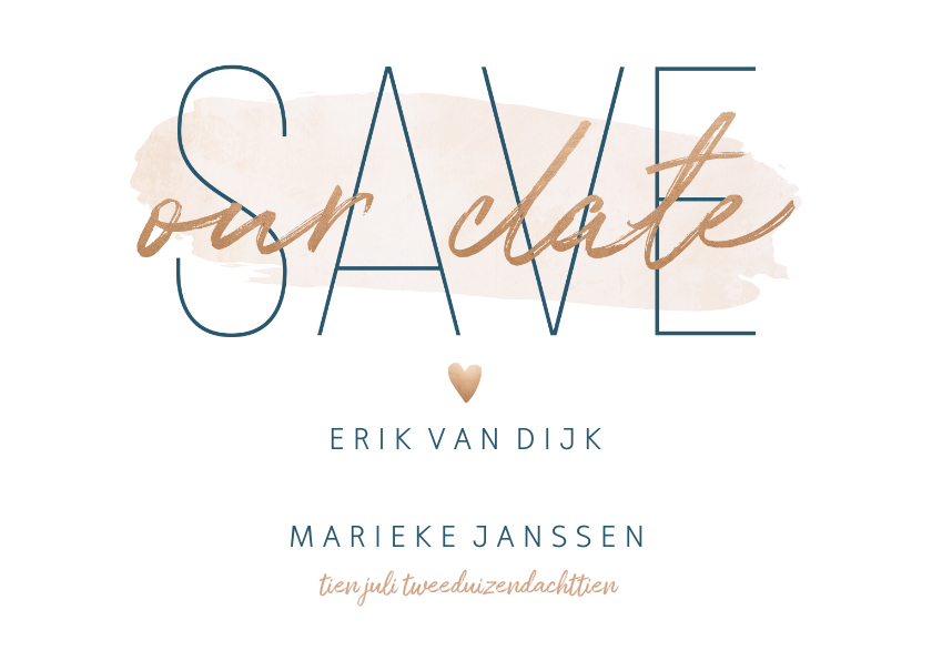 Trouwkaarten - Save our date kaart met goudlook en waterverf