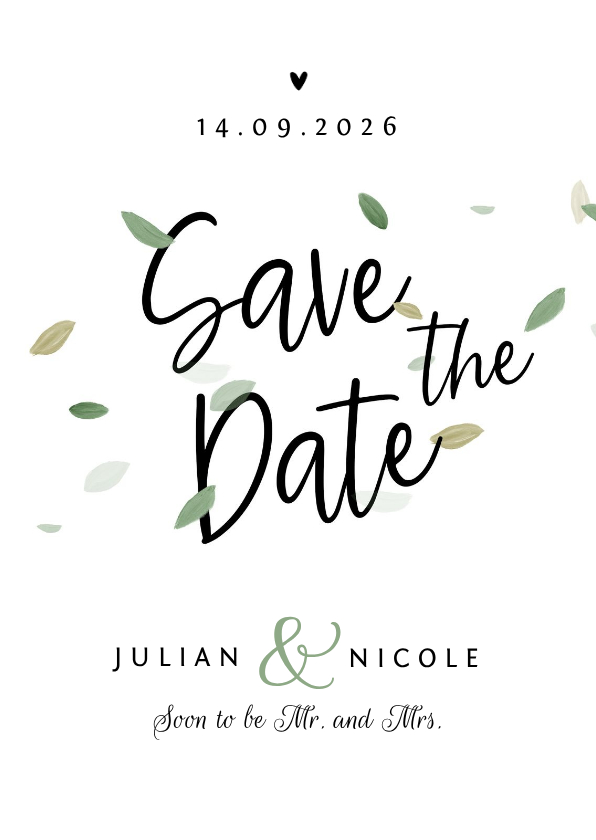 Save te date trouwkaart eco blaadjes stijlvol hartjes - Trouwkaarten Trouwkaarten - Save te date trouwkaart eco blaadjes stijlvol hartjes