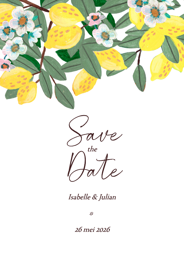 Trouwkaarten - Save the Date bloemen en citroenen
