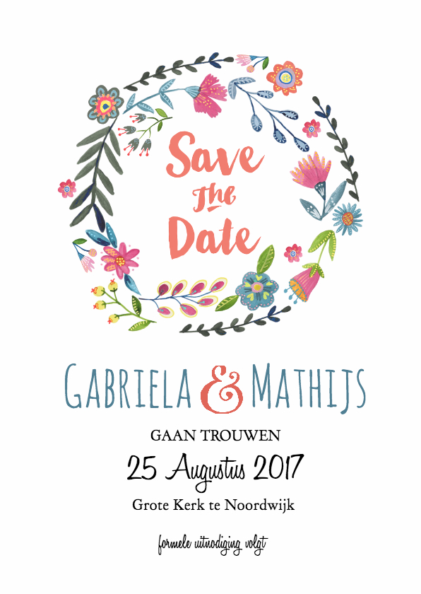 Save the Date Bloemen Krans - Trouwkaarten Trouwkaarten - Save the Date Bloemen Krans