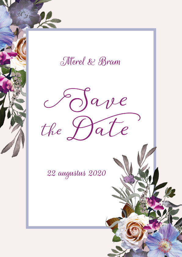 Save the Date bohemian chique blauwe anemoon - Trouwkaarten Trouwkaarten - Save the Date bohemian chique blauwe anemoon
