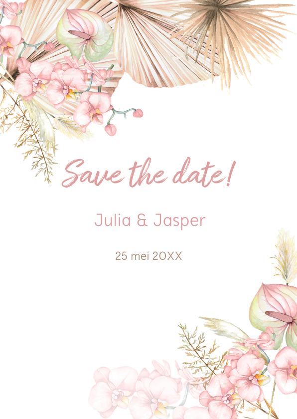 Save the date droogbloemen orchidee - Trouwkaarten Trouwkaarten - Save the date droogbloemen orchidee