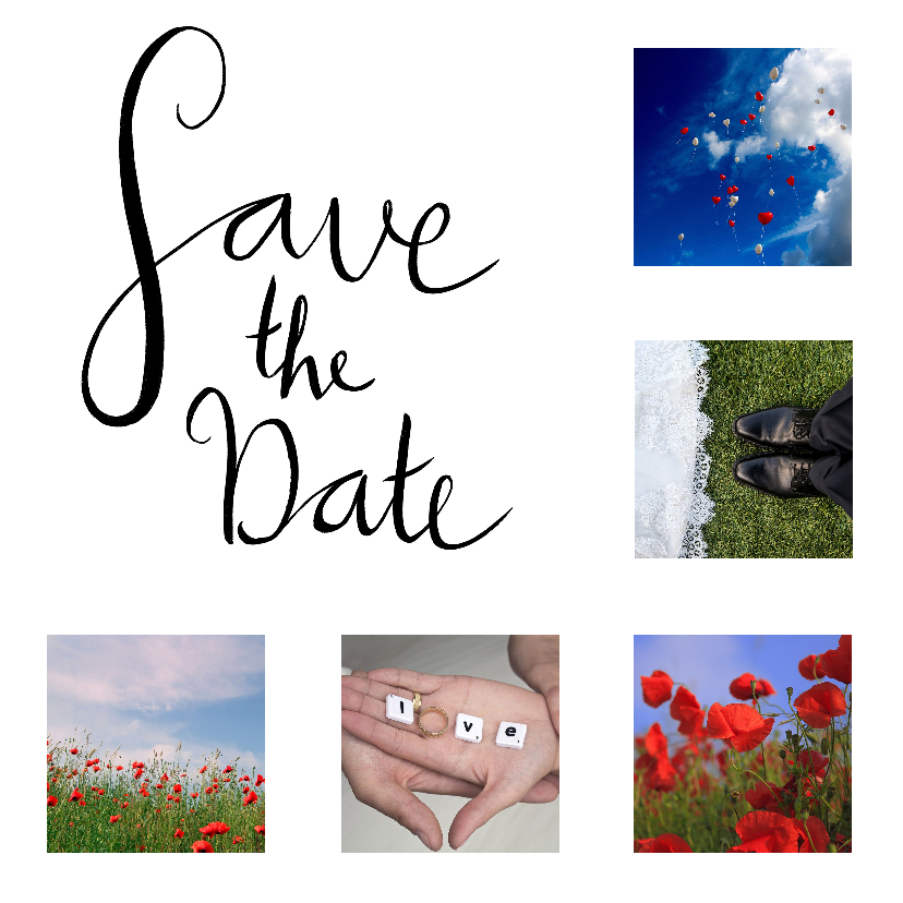 Save the date fotocollage handlettering - Trouwkaarten Trouwkaarten - Save the date fotocollage handlettering