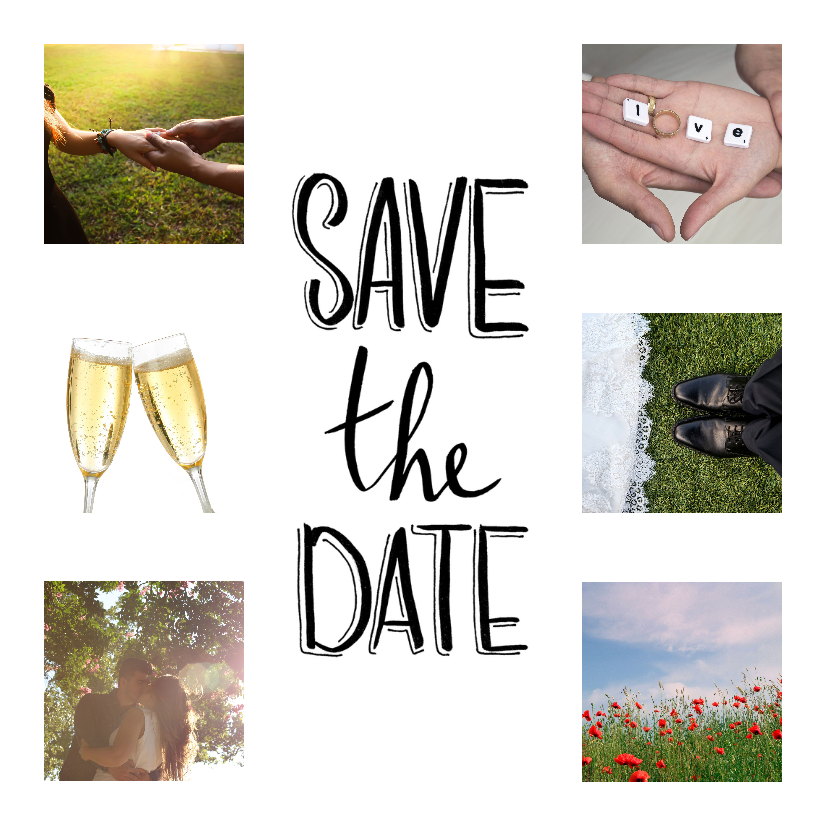 Save the date fotocollage met handlettering - Trouwkaarten Trouwkaarten - Save the date fotocollage met handlettering