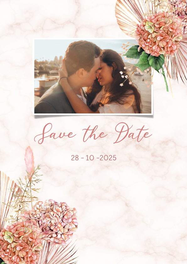 Trouwkaarten - Save the date hortensiabloemen