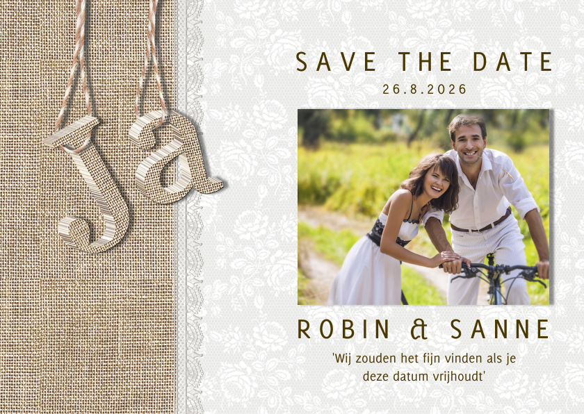 Save the Date 'Ja' linnen - Trouwkaarten Trouwkaarten - Save the Date 'Ja' linnen