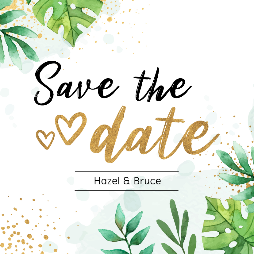 Trouwkaarten - Save the date kaart botanisch goud