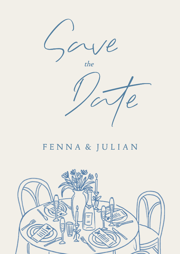Save the Date kaart doodle tekening gedekte tafel - Trouwkaarten Trouwkaarten - Save the Date kaart doodle tekening gedekte tafel