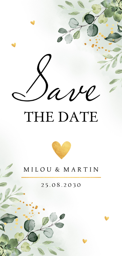 Save the Date kaart floral botanische bladeren groen - Trouwkaarten Trouwkaarten - Save the Date kaart floral botanische bladeren groen