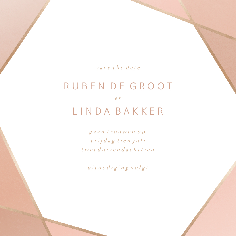 Save the date kaart geometrisch patroon koraal - Trouwkaarten Trouwkaarten - Save the date kaart geometrisch patroon koraal