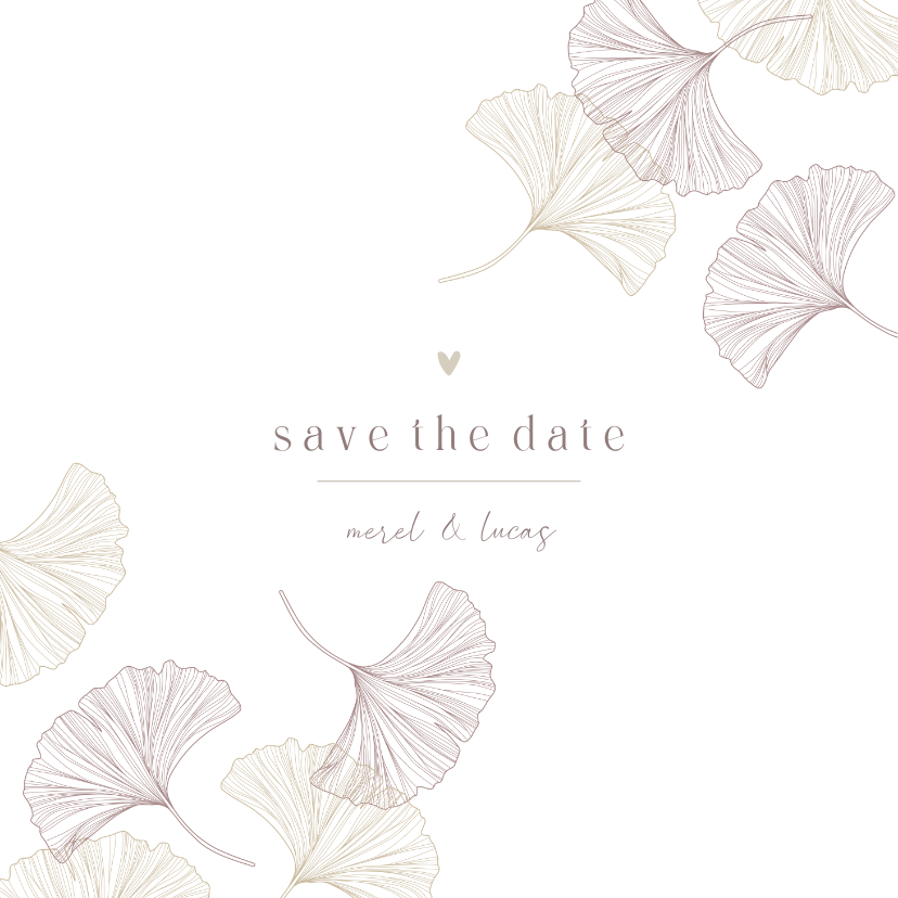 Trouwkaarten - Save the Date kaart ginkgo puur