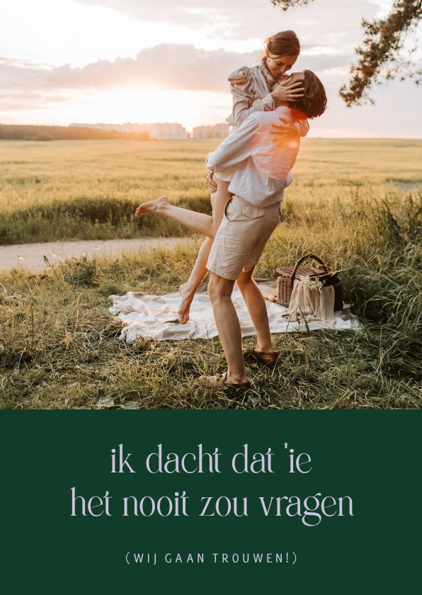 Save the date kaart grappig colorblocking met foto en groen - Trouwkaarten Trouwkaarten - Save the date kaart grappig colorblocking met foto en groen