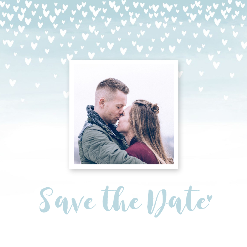 Save the date kaart hartjes aquarel foto - Trouwkaarten Trouwkaarten - Save the date kaart hartjes aquarel foto
