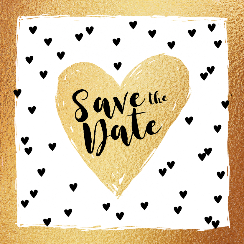 Save the Date kaart hartjes goud en zwartwit Save the Date kaart hartjes goud en zwartwit