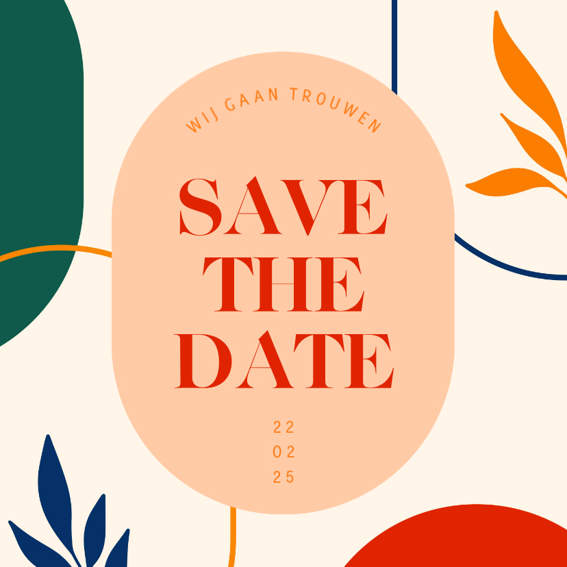 Trouwkaarten - Save the date kaart kunstig met abstracte vormen