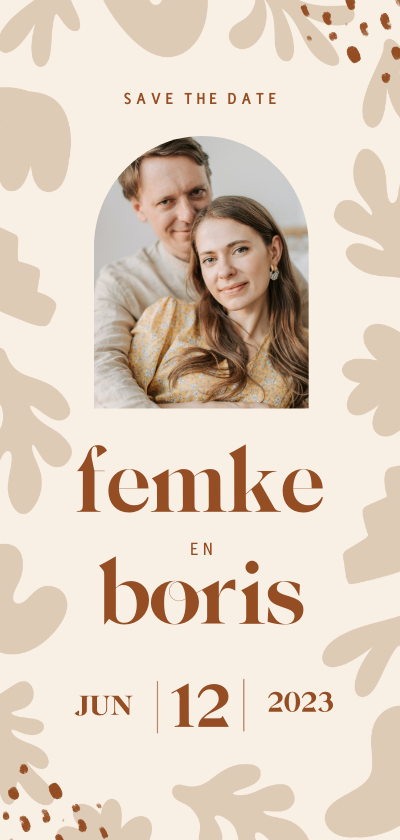 Save the date kaart met abstracte vormen zacht beige - Trouwkaarten Trouwkaarten - Save the date kaart met abstracte vormen zacht beige